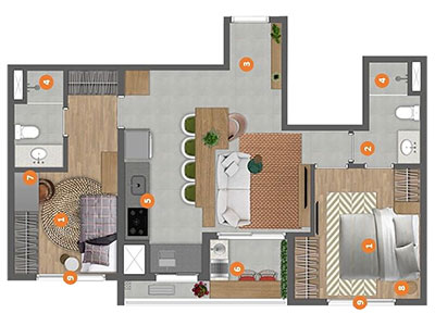 Aquarela Home - Planta tipo 54,90m²