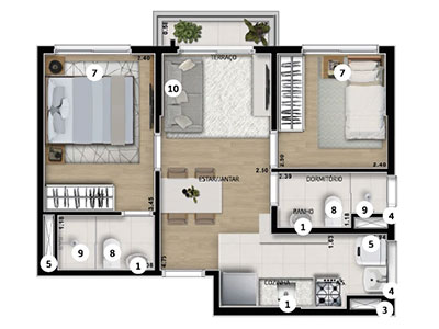 Viva Smart Freguesia - Planta tipo 44m²