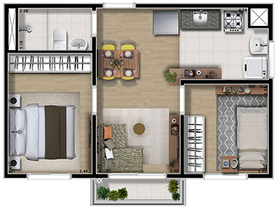 Viva Smart Itaquera - Planta tipo 41m²